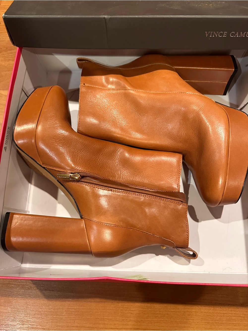 Vince Camuto Cognac Platform Ankle Boots